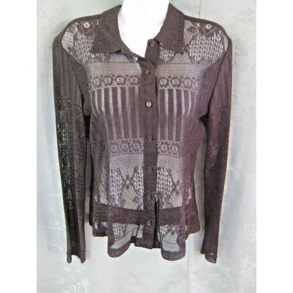 VTG 90's Next Era Shirt Size Large Sheer Lightweight Woven Lacy Top